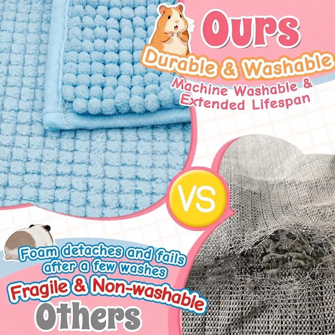 Guinea Pig Cage Liner, 4 PCS Washable Guinea Pig Bedding Fleece Mat | Reusable Pee Pads for Small Animals, Bunny Rabbit Hamster Chinchilla Cage Accessories 16x12 Inch Blue
