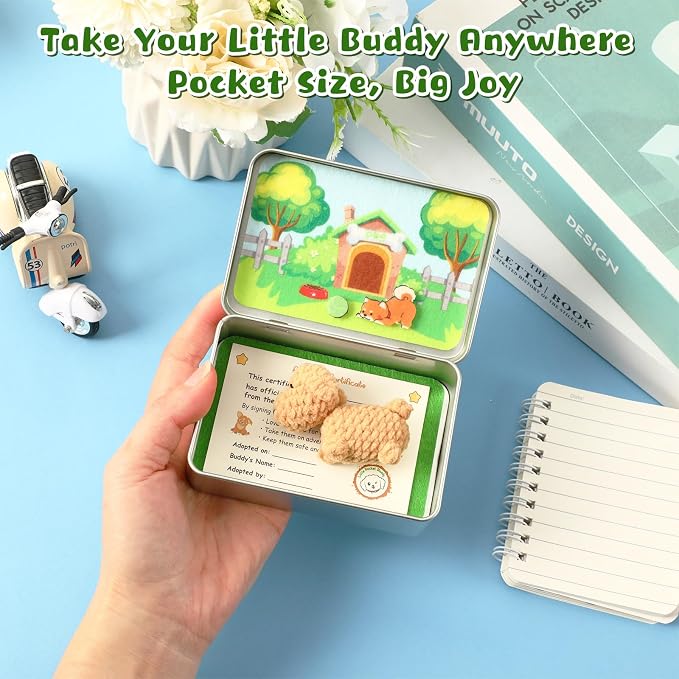 Little Pocket Puppy DIY Pup Adoption Travel Buddy for Dog Lovers | A tiny puppy in a mini tin, bringing comfort, joy and emotional support to your desk or workspace