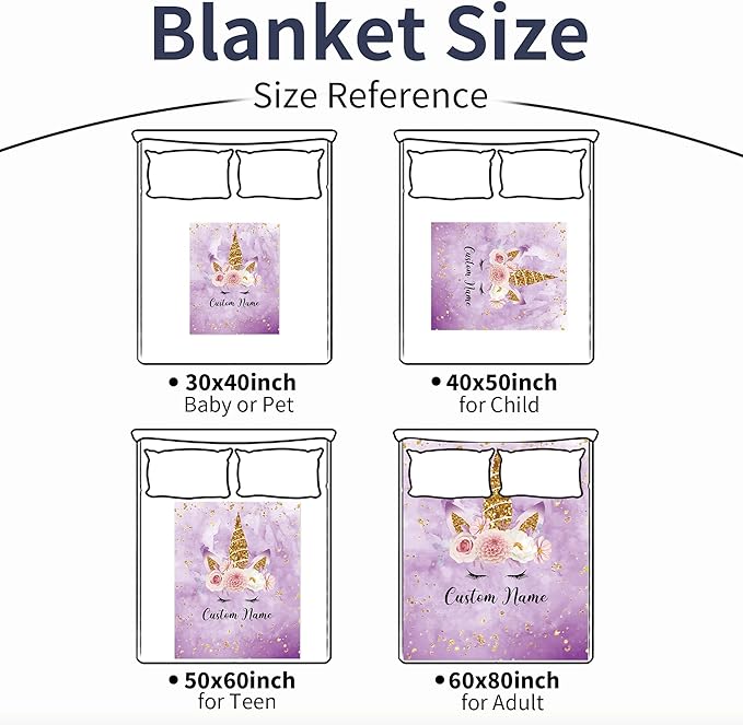 Custom Horse Blanket with Name for Girl, Personalized Name Blanket for Kids, Soft Flannel Purple Toddler Blanket Customized Gift for Birthday Christmas Baby Shower Children Day 40x50in