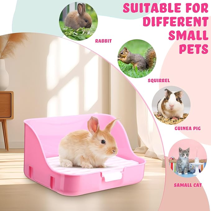 Reallnaive 15 Pcs Rabbit Starter Kit Small Rabbit Litter Box Girls Gift Animal Grooming Kit Bunny Toys Bowl Blankets with Cleaning Set for Guinea Pig Accessories(Pink)