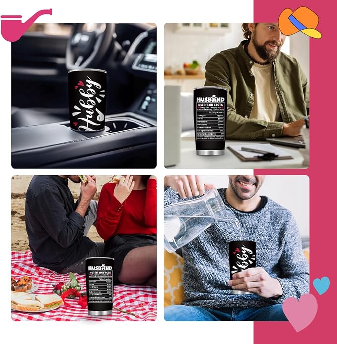 Gifts for Husband from Wife, 20oz Husband Tumbler, Husbands Gifts for Birthday Wedding Anniversary Thanksgiving Christmas, Romantic Gift for Him, Hubby Tumbler with Straw, 1 PCS