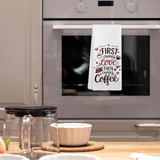 Funny Gifts for Mr&Mrs, Newlyweds, Couple, etc. - Kitchen Towel 16"x24" Hand Towel - First Comes Love Then Comes Coffee - Funny Wedding Gifts.(041)
