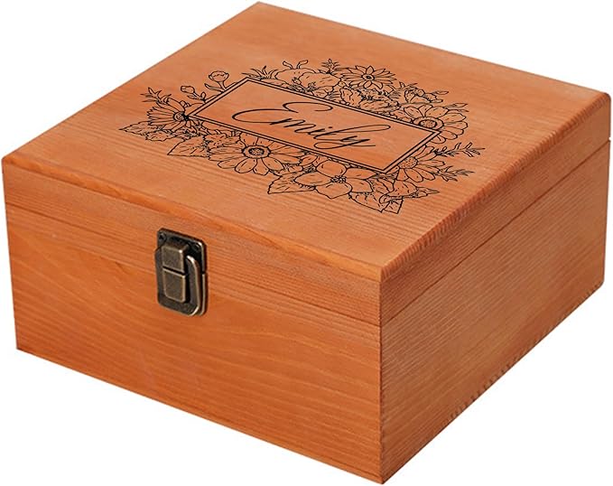 Personalized Keepsake Memory Box Custom Name Wooden Decorative Storage Box with Lids, Christmas Gift Box for Women Men Customized Gifts for Birthday Anniversary Wedding Graduation