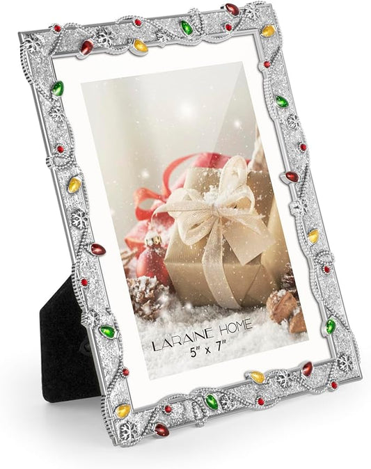 LARAINE 5x7 Picture Photo Frame Christmas Metal 2025 Christmas High Definition Display Pictures for Tabletop Home Decorative Holiday Gift (Silver, 5x7)