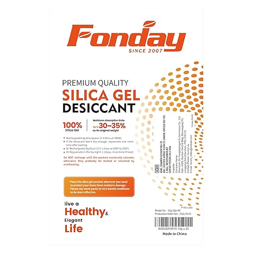 10g x 30 packs Fonday Rechargeable Silica Gel Desiccant Packets Fast Reactivate Desiccant Bags Moisture Indicating Orange to Green