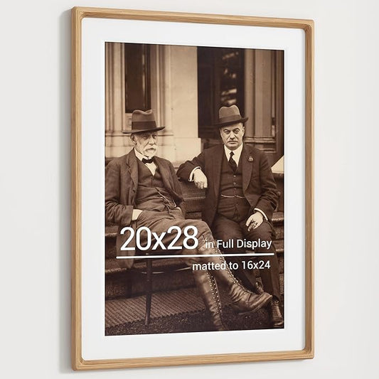 Heimlove 20x28 Picture Frames Natural Oak,Original Wood Hand Make Crafted Poster Frame with Mat to 16x24 Graduation Picture Display,Family Picture,Wedding Picture,Photo,Document Wall Decoration