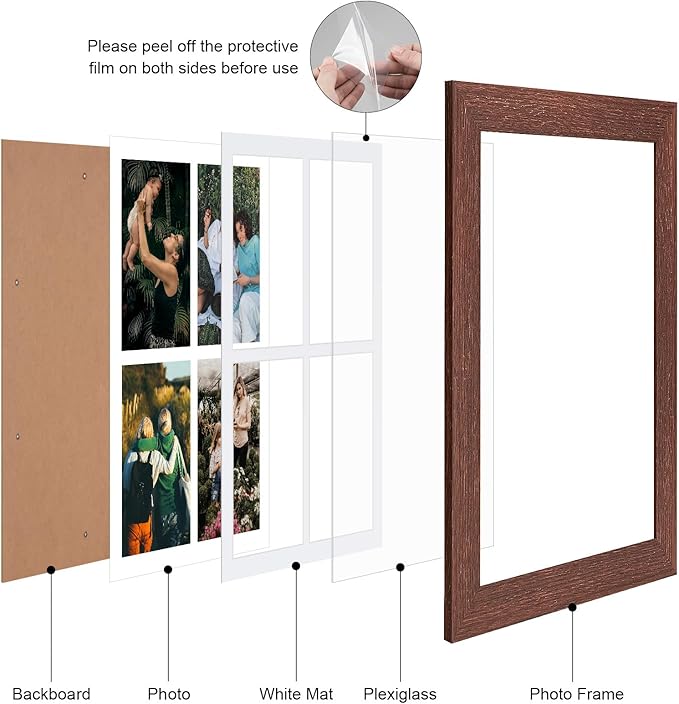 11x15 Picture Frame Display 4 opening 5x7 Picture Frame Collage,Multi Photo Frame with Mat,Plexiglass,Horizontal and Vertical Formats for Wall Decor,Walnut Wood Grain