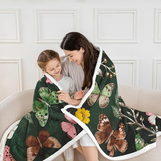 Feelyou Girls Butterfly Fleece Throw Blanket Twin 60"x80" Kids Cute Daisy Sherpa Blanket Plush Fuzzy for Bed Couch Chair Living Room, Beautiful Butterflies Bed Blanket Room Decor