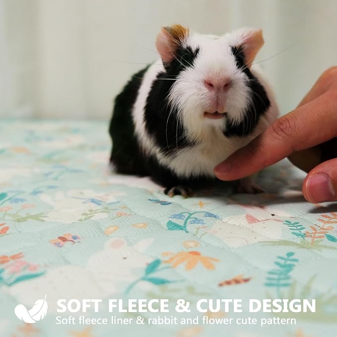 Guinea Pig Cage Liner, 49"x24" Bedding for Midwest Cage 2 Pack, Green | Washable Fleece Bedding, Super Absorbent, Non-Slip, Waterproof Rabbit Mat, Machine Washable, Small Animal Cage Accessory