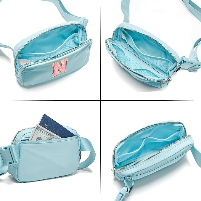 Gitus Gifts for 7 8 9 10 11 Year Old Girls Belt Bag Fanny Pack Crossbody Bags with Initial Letter Patch Birthday Gifts for Daughter Sister Friends Teen girls (Icing Blue-N)