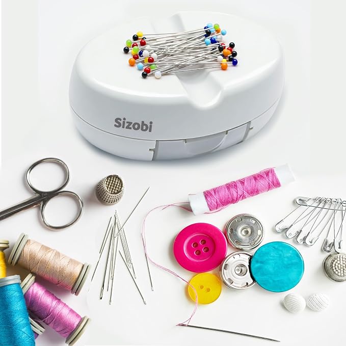 Sizobi Magnetic Pin Cushions for Sewing with 100Pcs Ball Head Straight Pins | Magnetic Pin Holder, Sewing Supplies, Needle Magnetic Quilting Pins Holder Organizer, Bobby Pins Holder, White