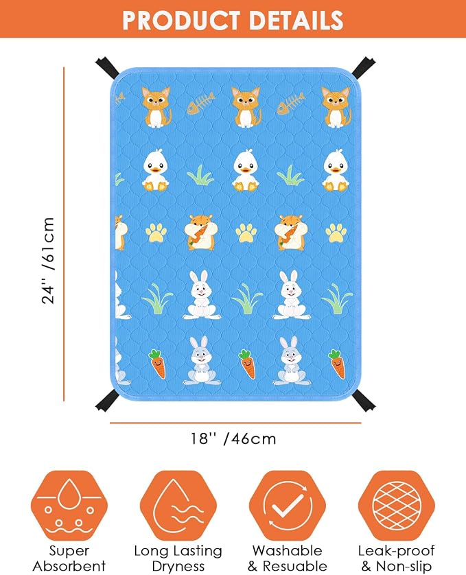 Bissap 2‑Pack Guinea Pig Cage Liners, 18''X24'' Pet Pee Pad Bedding, Blue | Non‑slip Waterproof TPU layer, Super Absorbent, Washable Reusable Bedding for Guinea pig, Rabbit, Hamster, Chinchilla, Rat