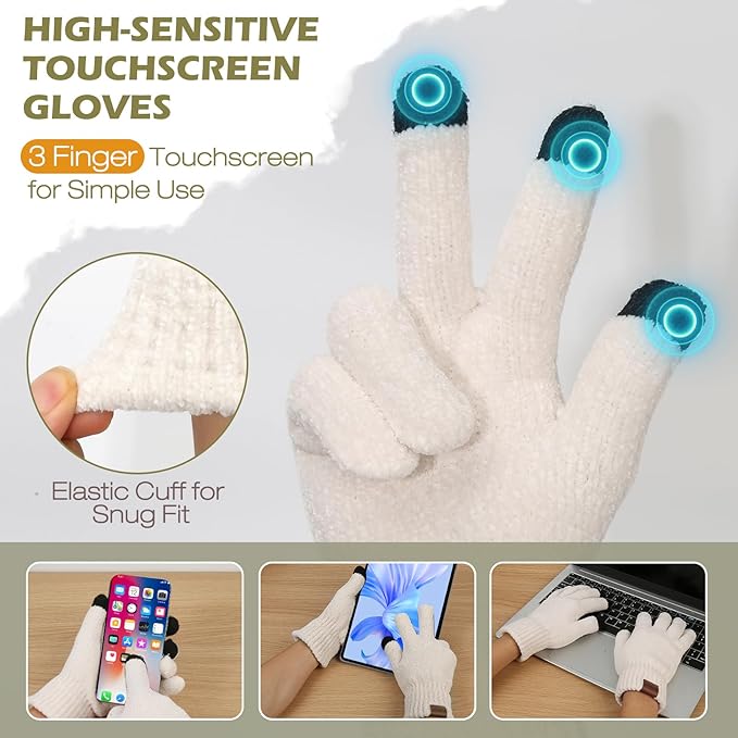 Winter Hats Gloves Scarf Set for Women, Beanie Hat Headband Ear Warmer, Infinity Scarf Touchscreen Gloves for Cold Weather