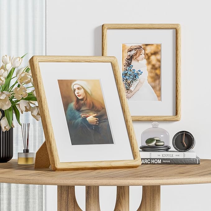 9x12 Picture Frame Natural Oak Wood From California-USA with Real Tempered Glass, Handcrafted 9 x 12 Diploma Frame Matted to 6x8 Wedding Photo,Family Picture,Graduation Picture Display Table & Wall