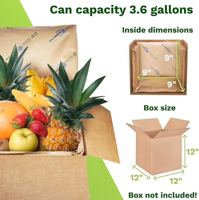 IDL Packaging 12" x 12" x 12" Insulation Liners for Shipping Box, 3.6 Gallons Capacity, Pack of 6 - EcoMax™ Thermal-Paper Liners, Absorb Condensation - For Frozen Food, Meat, or Fish
