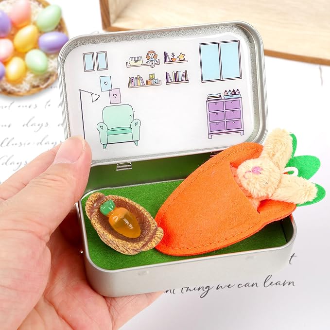 Little Pocket Bunny DIY Pet Adoption Easter Basket Travel Buddy | Little Pocket Bunny collectible in tin box, desk decor gift for office, coworker, Easter gift and animal lovers