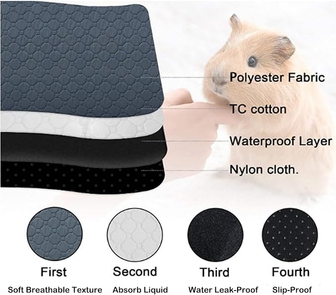 Guinea Pig Cage Liners, Washable Pee Pads for Odor Control, Fast Absorbent Waterproof, Mat for Hamster, Rabbit, Bunny, Rat, Chinchilla - 23"x47"