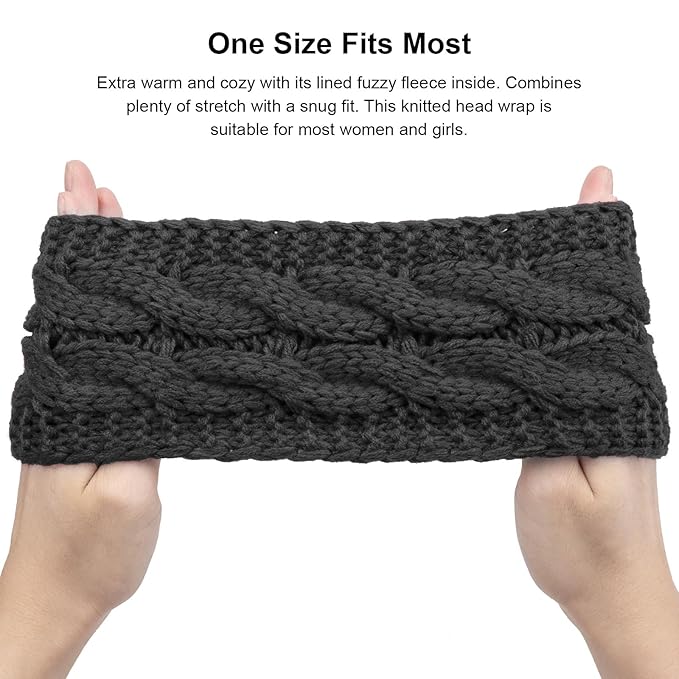 AQOKKA Knit Winter Headbands for Women Fuzzy Wool Fleece Lined Ear Warmers Elastic Turban Crocheted Head Wrap Winter Accessories for Women Cold Weather