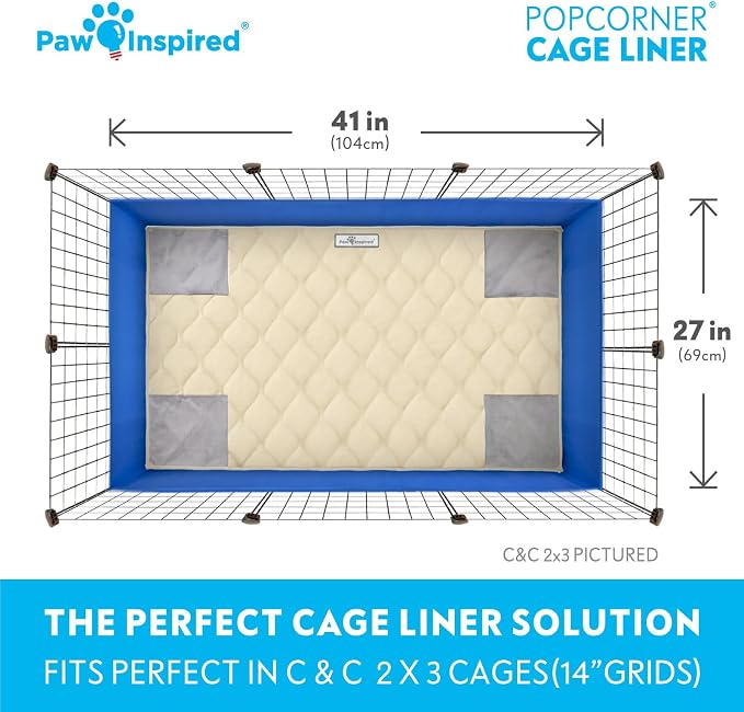 Paw Inspired PopCorner Washable Fleece Cage Liners, C&C 2x3, Beige | Reinforced Corners, Super Absorbent Mat, Bedding, Waterproof Bottom, Guinea Pigs, Ferrets, Rabbits, Hamsters, Small Animals