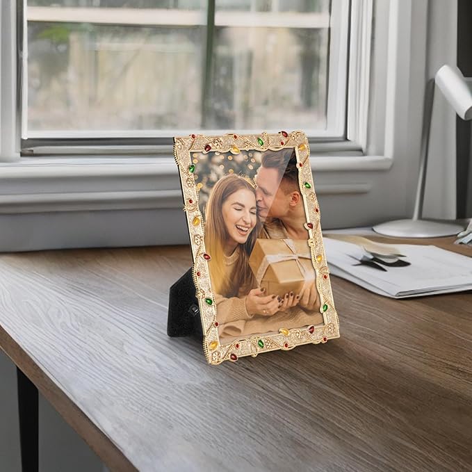LARAINE 5x7 Picture Photo Frame Christmas Metal 2025 Christmas High Definition Display Pictures for Tabletop Home Decorative Holiday Gift (Gold, 5x7)