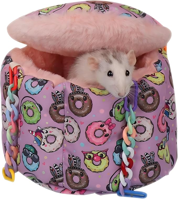 Rat Hammock for Cage, Warm Sleeping Nest Bed with Privacy Cover | Hanging Rat Bed with Adjustable Chain Links, Thick Soft Cotton, Fits 1-2 Rats & Sugar Gliders to Cuddle, Great for Winter