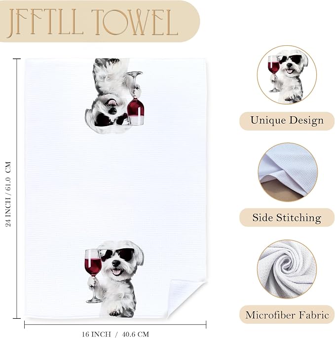 Funny Maltese Dog Kitchen Towels, Maltese Gifts Dish Tea Towels for Home Bar Kitchen, Dog Lovers Gifts, Wine Lover Gifts, Funny Hand Towels for Bathroom, 16x24 Inch