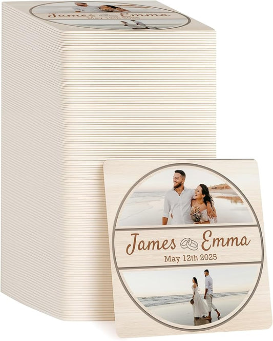 100 Pack Personalized Wedding Coasters, Custom Cardboard Coasters for Drinks with Photo Print and Text, Keepsake Wedding Favors and Gifts for Couples, 4x4 Square, Design 5