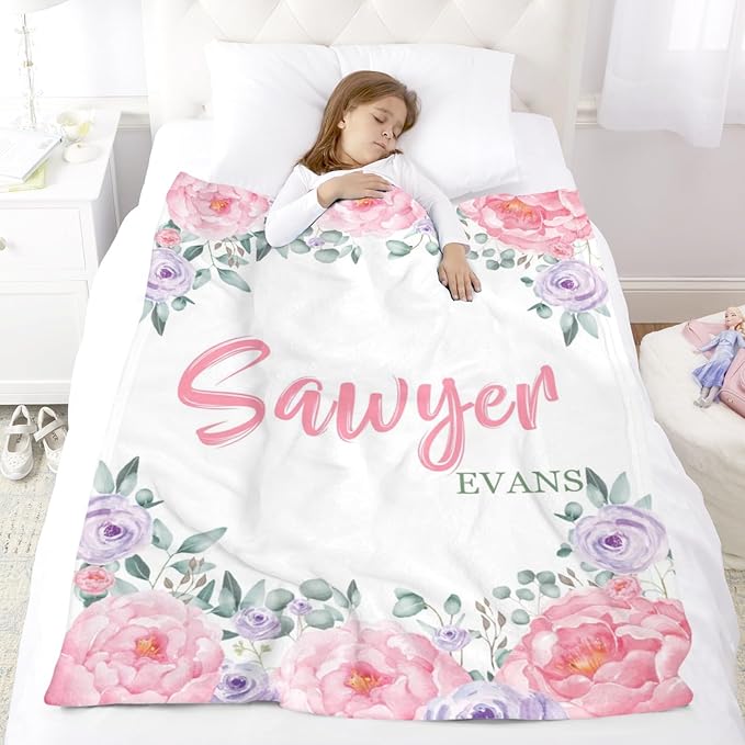 Custom Initial Baby Name Blanket - Personalized Throw Blanket for Babies Kids Adults