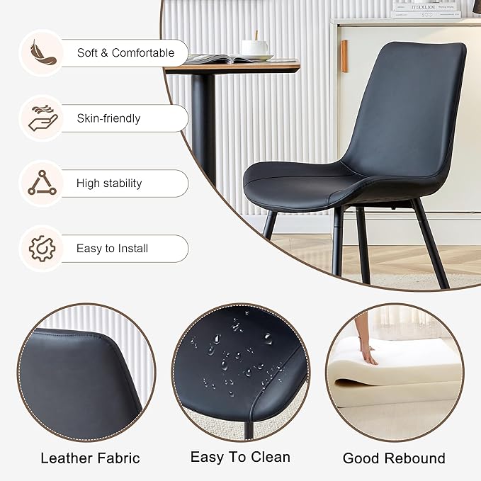 Round Dining Table Set for 4,Modern Round Kitchen Table and Chairs for 4,42" White faux Marble Circle Dining Table with 4 PU Leather Chairs,Circle Dining Table Set for Small Space Apartment Kitchen