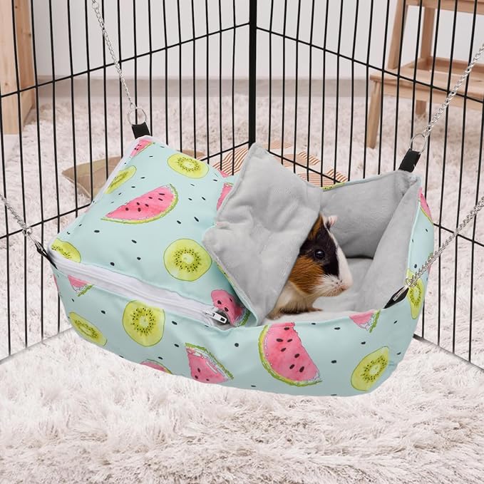 Wontee Guinea Pig Bed Warm Hammock Snuggle Bed for Young Guinea Pig Small Ferret Rat Sugar Glider Squirrel (Green)