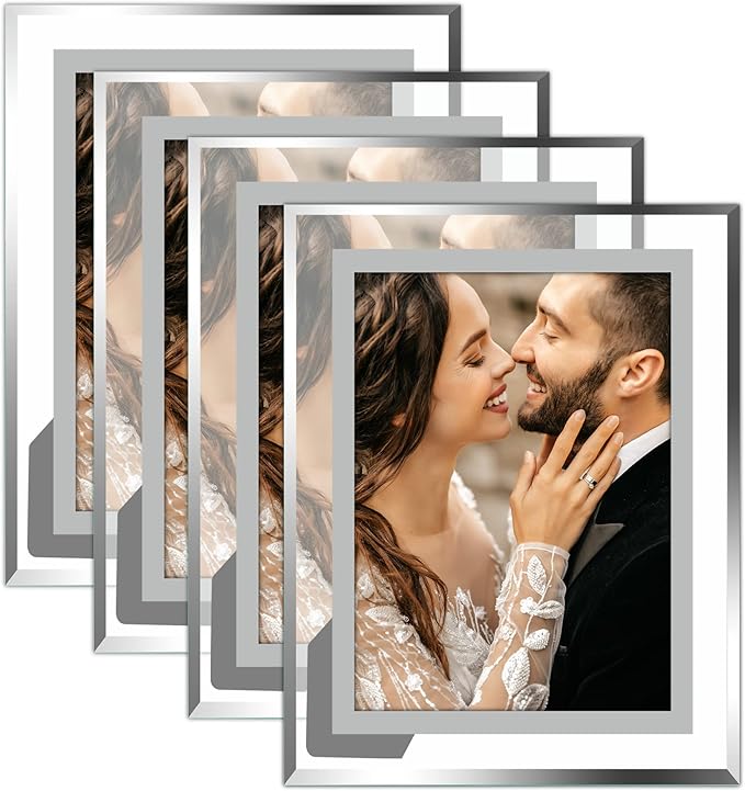Vienrose 8x10 Picture Frame Set of 4, Clear Glass Photo Frames with Silver Edge, Horizontal or Vertical Display for Tabletop, Desk, Home, Office Decoration