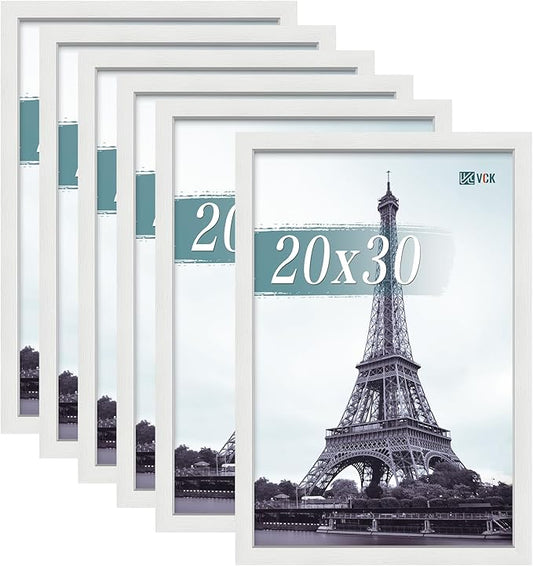 VCK 20x30 Poster Frames white Set of 6, Wide Border Wood Picture Frame, Multi-Directional Display Family Photos, Office Prints, Studio/Gallery Art, Woodgrain Series, Wall Hanging