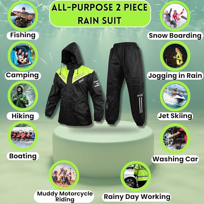 BYKR Waterproof Outdoors Motorcycle Rain Suits for Men & Women Cycling 2-Piece Breathable & Windproof Wet Weather Protection