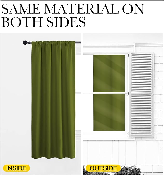 NICETOWN RV Blackout Curtains for Camper Windows, Olive, 42" x 36", Set of 2, Kitchen Curtains, Short Blackout Drapes, Thermal Insulated Rod Pocket Window Treatment Draperies for Nursery