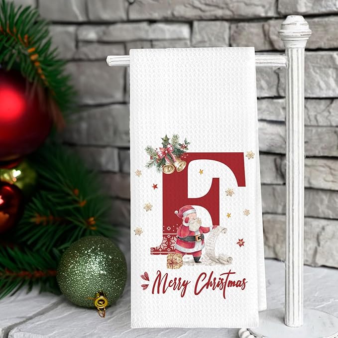 Christmas Initial Letter F Kitchen Towels Personalized Gifts Dish Towels Hand Towels for Kitchen Decorations, Christmas Birthday Gifts for Women, 24x16 Inch