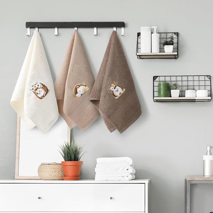 3 Pcs Hedgehog Floral Hand Towels Bathroom Decor | Cute Hedgehog Gifts, Decorative Farmhouse 100% Cotton, Embroidered Hand Towels for Women Bathroom Kitchen 13.3'' x 29.5''