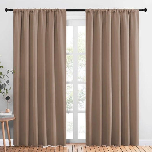NICETOWN Room Darkening Curtains for Bedroom, Cappuccino, Set of 2 Panels, 62 x 84 Inch, Triple Weave Home Decoration Thermal Insulated Solid Drapes for Patio Door