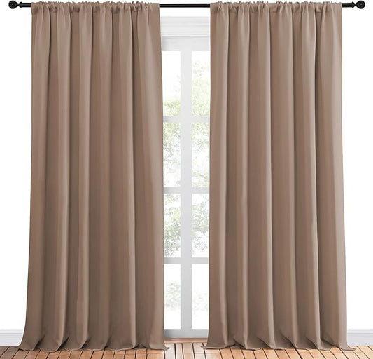 NICETOWN Room Darkening Curtains for Bedroom - Home Decoration Privacy Protection Thermal Insulated Solid Drapes/Draperies for Sliding Glass Door (Cappuccino, Set of 2, 70 x 95 inches)