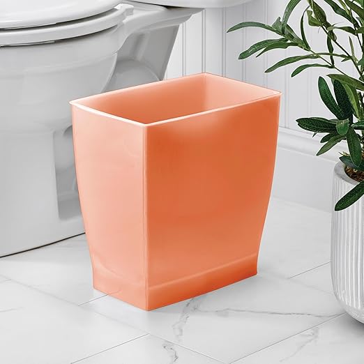 iDesign Small Rectangular Bathroom Trash Set of 2-Tango Orange, Made in USA Waste Can