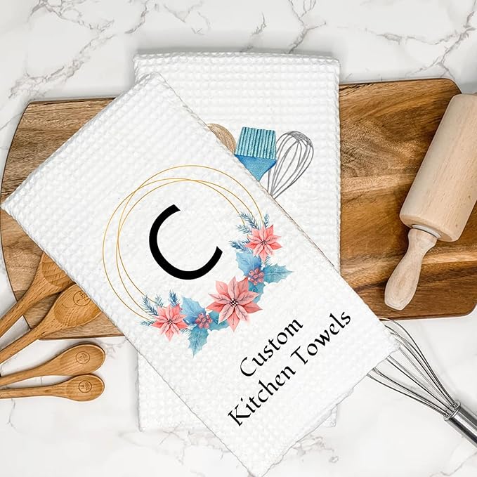 Custom Kitchen Towels Personalized Name Kitchen Towels Housewarming/Holiday/Birthday/Anniversaries Gift for Kitchen Decor Custom Waffle Dish Towel