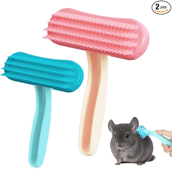 2 Pack Bunny and Chinchilla Grooming Brush – Soft Silicone De-Shedding Bath & Massage Comb for Rabbits, Guinea Pigs, Small Pets, Cats, Dogs, Kittens & Puppies