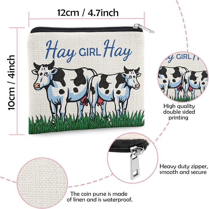 Cow Themed Gift Coin Purse for Women Funny Cow Lovers Gifts for Friend Cowgirl Christmas Graduation Birthday Gifts for Animal Lover Best Friend Sister Coworker Zipper Change Pouch