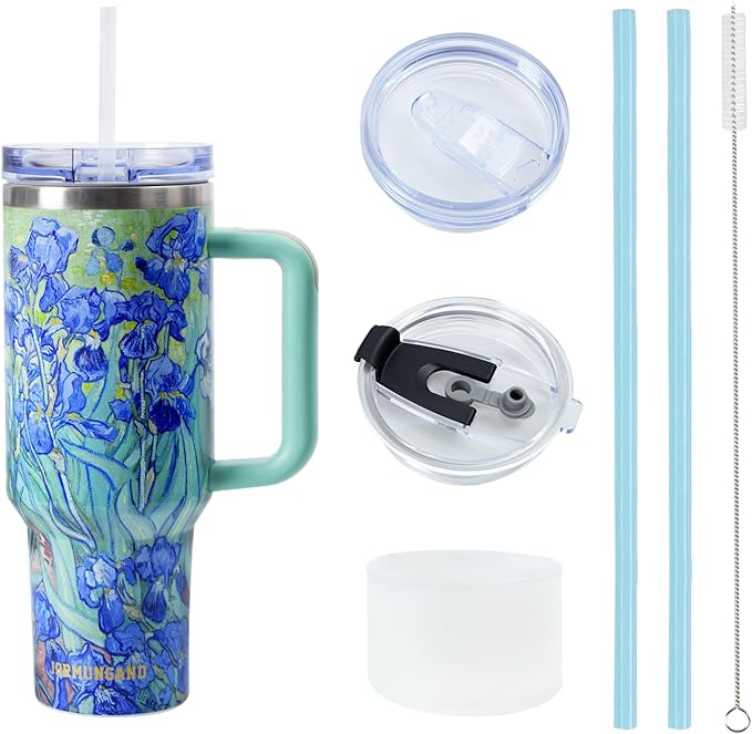 Jormungand 40 oz Tumbler with Handle and Straw, Vacuum Insulated Stainless Steel Cup & Water Bottle, Leakproof Lid, BPA-Free, Cup Holder Friendly for Travel, Keeps Drinks Hot & Cold Irises 2