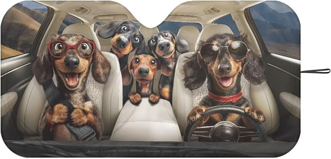 Dachshund Dog Car Front Windshield Sun Shade Universal Fit Funny Windshield Sunshade Sun Visor Shield Heat Blocker Visor Protector Blocks Max UV Rays and Keeps Your Vehicle Cool