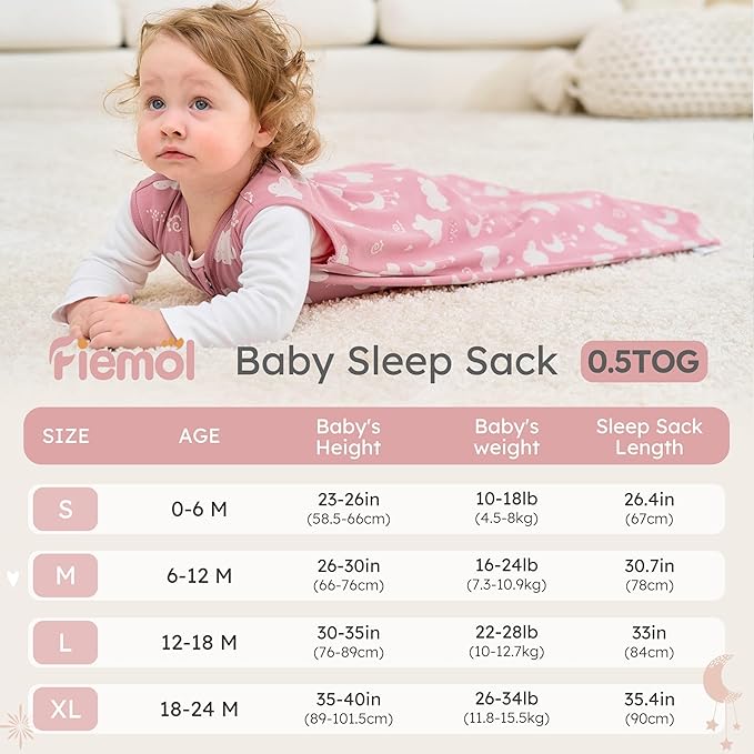 Baby Sleep Sack 0-6 months, 100% Cotton Sleeping Sack for Newborn and Infant, 3 Pack Baby Wearable Blanket, 0.5 Tog Lightweight Double Zipper Sleep Bag Small Pink Stars Moon