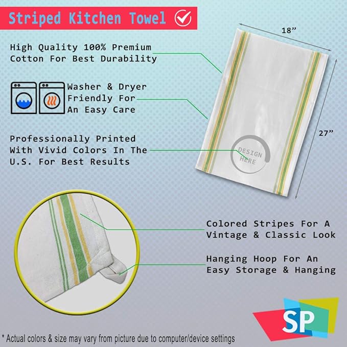 Custom Decor Kitchen Towels Personalized Text Words Name Cleaning Supplies Dish Green Stripe