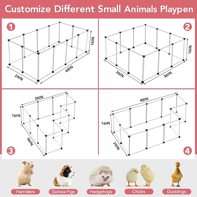 VISCOO 12 Panels Small Animals Playpen,48"x24"x16" Portable Pet Playpen | Puppy Play Pen Indoors Outdoor,Pet Fence for Guinea Pigs,Bunny,Ferrets,Hamsters,Hedgehogs,Plastic Enclosure