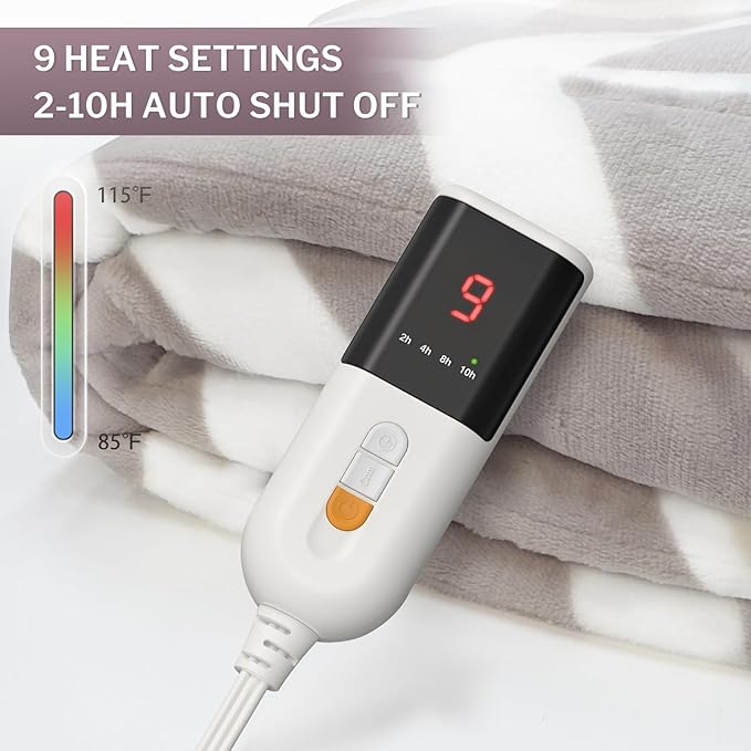 VENTIMI Electric Blanket Heated Throw, 62" x 84" Heated Blanket with 9 Heat Levels & 2 to 10 Hours Auto Off, Fast Heating Blankets with ETL & FCC Certification, Beige