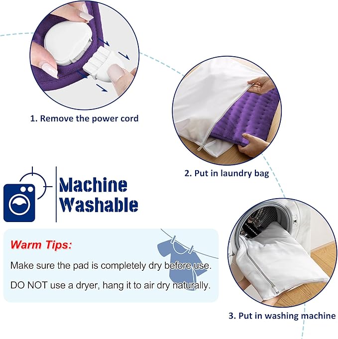 Electric Heating pad with 6 Heat Settings, Auto Shut Off, Dry Electric Heating for Back Neck Knee Arms Legs Shoulder Heat Pads for Christmas Birthday Father's Day Mother's Day (24"X12", Dark Purple)