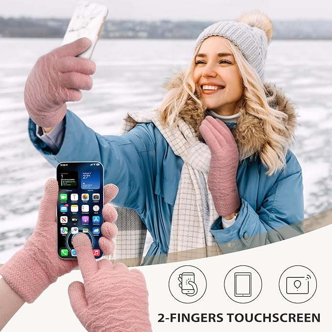 Trifabricy Winter Gloves for Women, Warm Fleece Lined Womens Gloves, Knit Glove for Women, Touchscreen Glove for Cold Weather